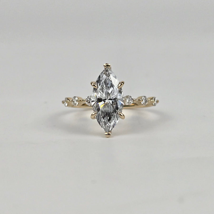 Solid 14k Gold 1.8ct F VS1 Lab Marquise Diamond Ring with EF VS Lab Diamond Side Stones
