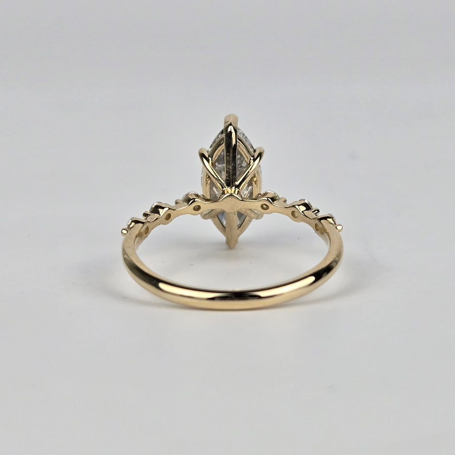 Solid 14k Gold 1.8ct F VS1 Lab Marquise Diamond Ring with EF VS Lab Diamond Side Stones