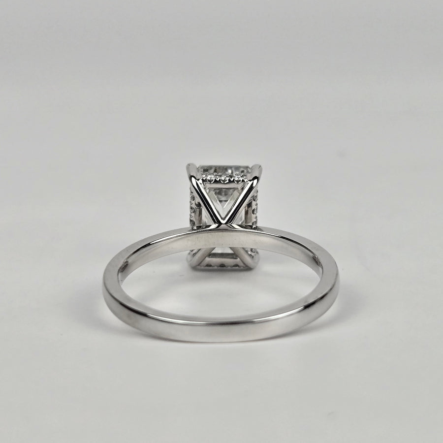Solid 14k Gold 3ct E VVS2 Lab Diamond Emerald Cut Ring with EF VS Lab Diamond Hidden Halo