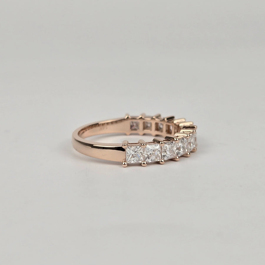 Solid 14k Gold 3mm Princess Moissanite Half Eternity Band