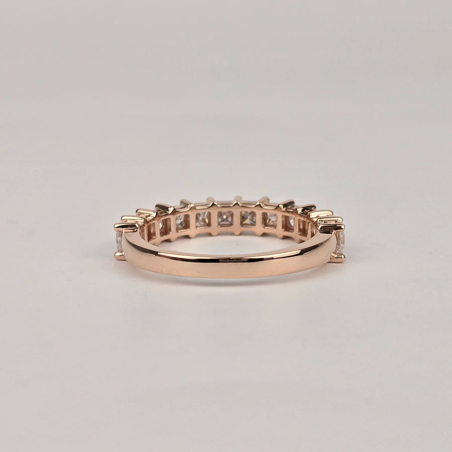 Solid 14k Gold 3mm Princess Moissanite Half Eternity Band