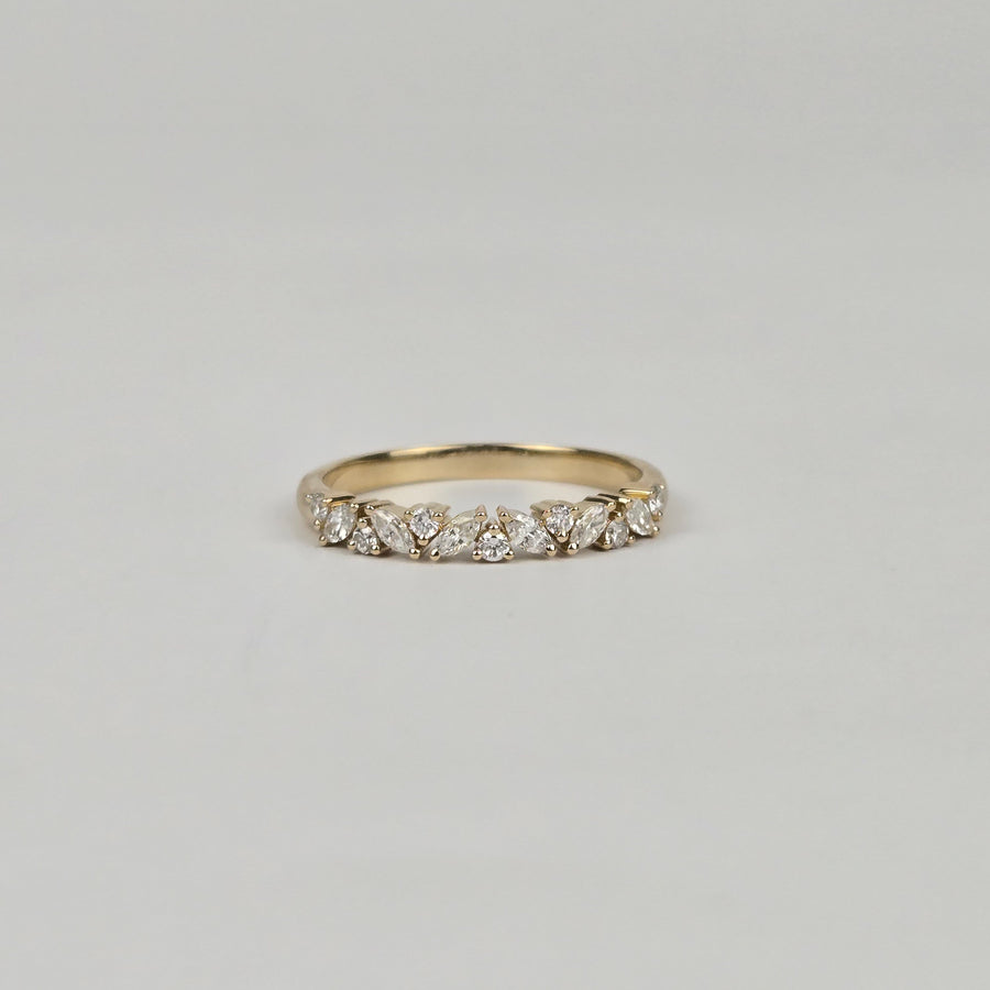 Solid 18k Gold Lab Marquise/Round Diamond Alternating Half Band
