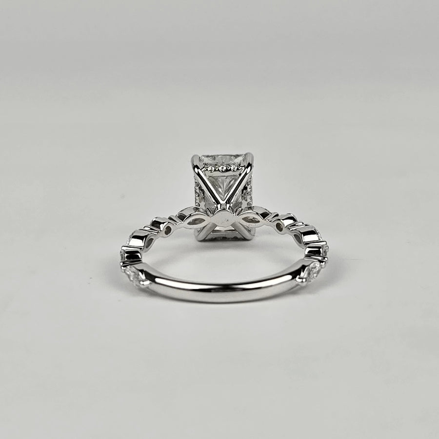 Solid 14k Gold 2.5ct D VS1 Lab Radiant Diamond Ring with EF VS Lab Side and Hidden Halo Stones, 3/4 Eternity