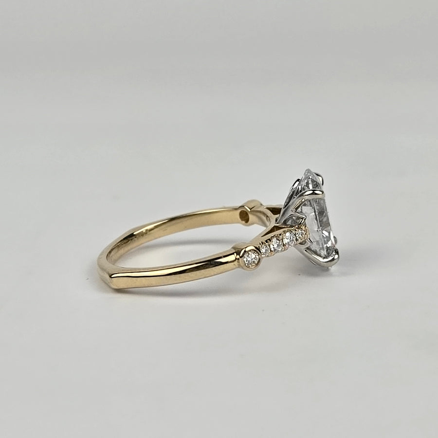 Solid 14k White and Yellow Gold 2.5ct E VS1 Lab Oval Diamond Ring with EF VS Lab Diamond Side Stones