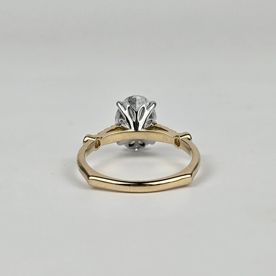 Solid 14k White and Yellow Gold 2.5ct E VS1 Lab Oval Diamond Ring with EF VS Lab Diamond Side Stones
