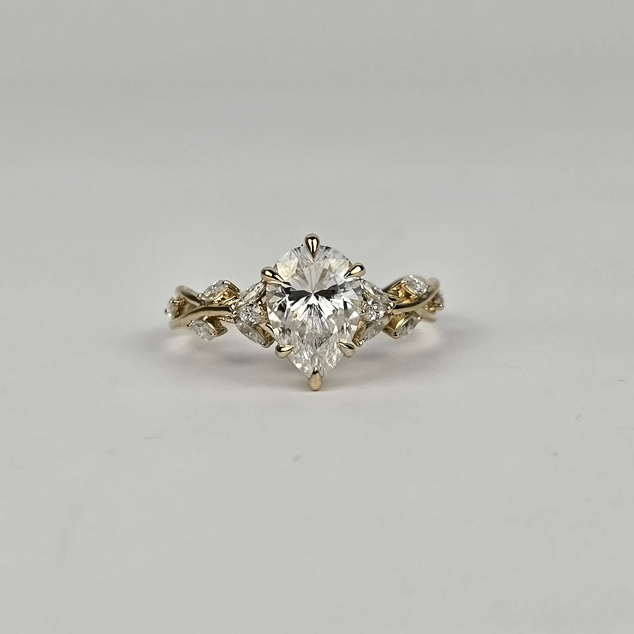 Solid 14k Gold 2.5ct (7x10.5mm) D VVS1 Pear Moissanite Engagement Ring with Moissanite Side Stones and Matching Band