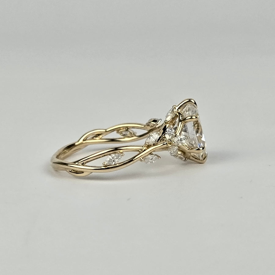 Solid 14k Gold 2.5ct (7x10.5mm) D VVS1 Pear Moissanite Engagement Ring with Moissanite Side Stones and Matching Band
