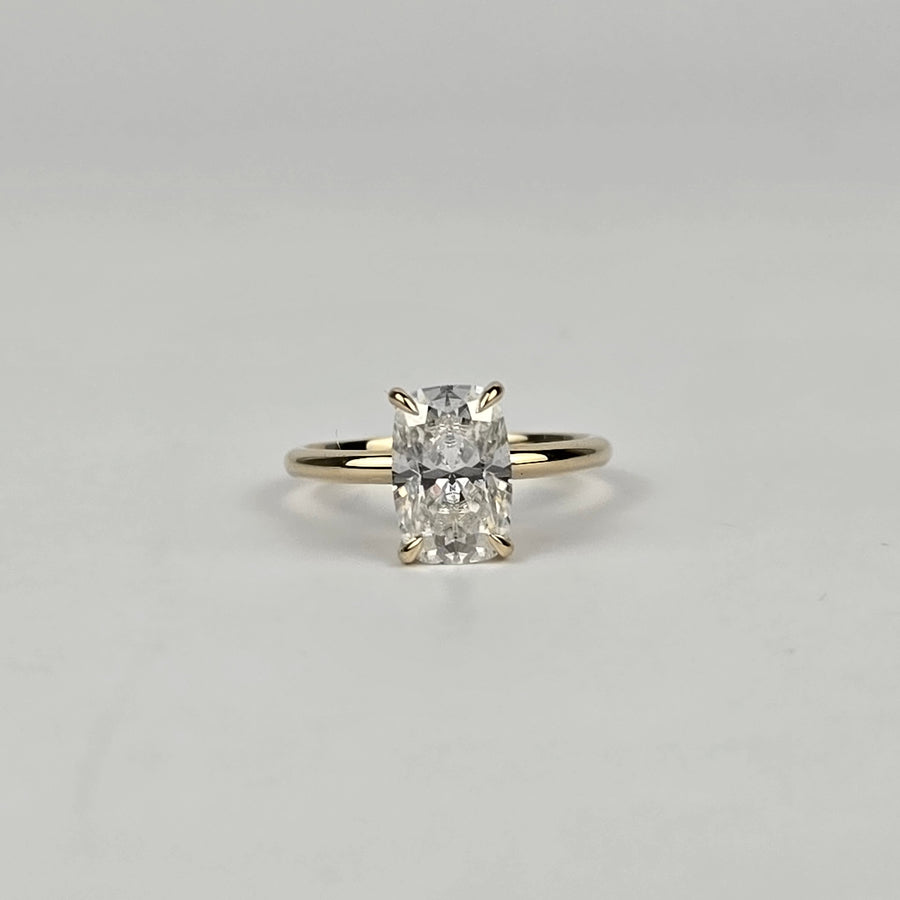 Solid 14k Gold 2.5ct(6x9mm) D VVS1 Cushion Moissanite Ring with Moissanite Hidden Halo