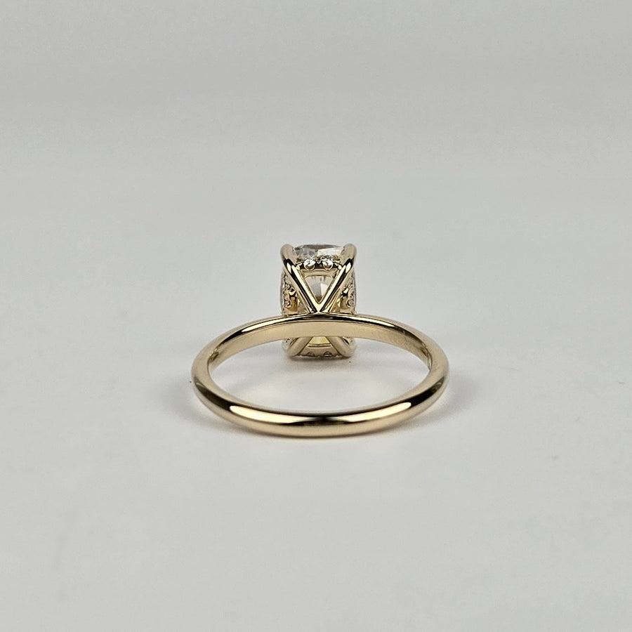 Solid 14k Gold 2.5ct(6x9mm) D VVS1 Cushion Moissanite Ring with Moissanite Hidden Halo