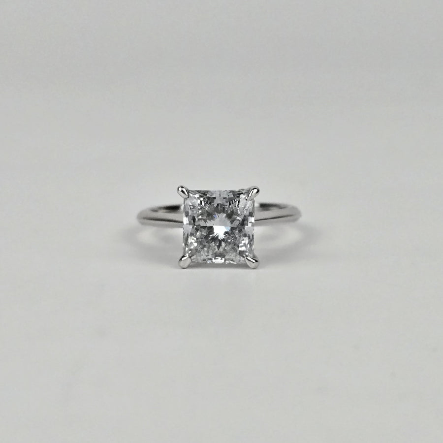 Solid 14k Gold 3ct F VS1 Lab Diamond Princess Ring with EF VS Lab Diamond Hidden Halo, Cathedral Setting