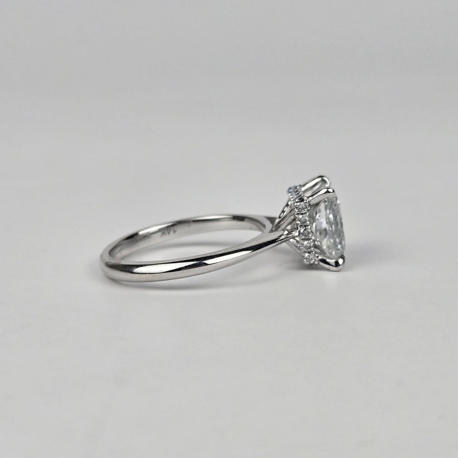 Solid 14k Gold 3ct F VS1 Lab Diamond Princess Ring with EF VS Lab Diamond Hidden Halo, Cathedral Setting