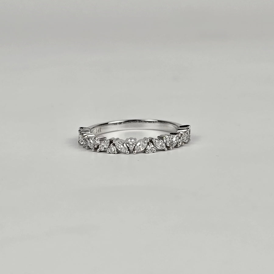 Solid 14k Gold Lab Marquise/Round Diamond Alternating Half Band