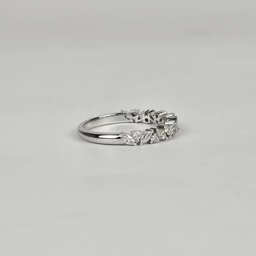 Solid 14k Gold Lab Marquise/Round Diamond Alternating Half Band