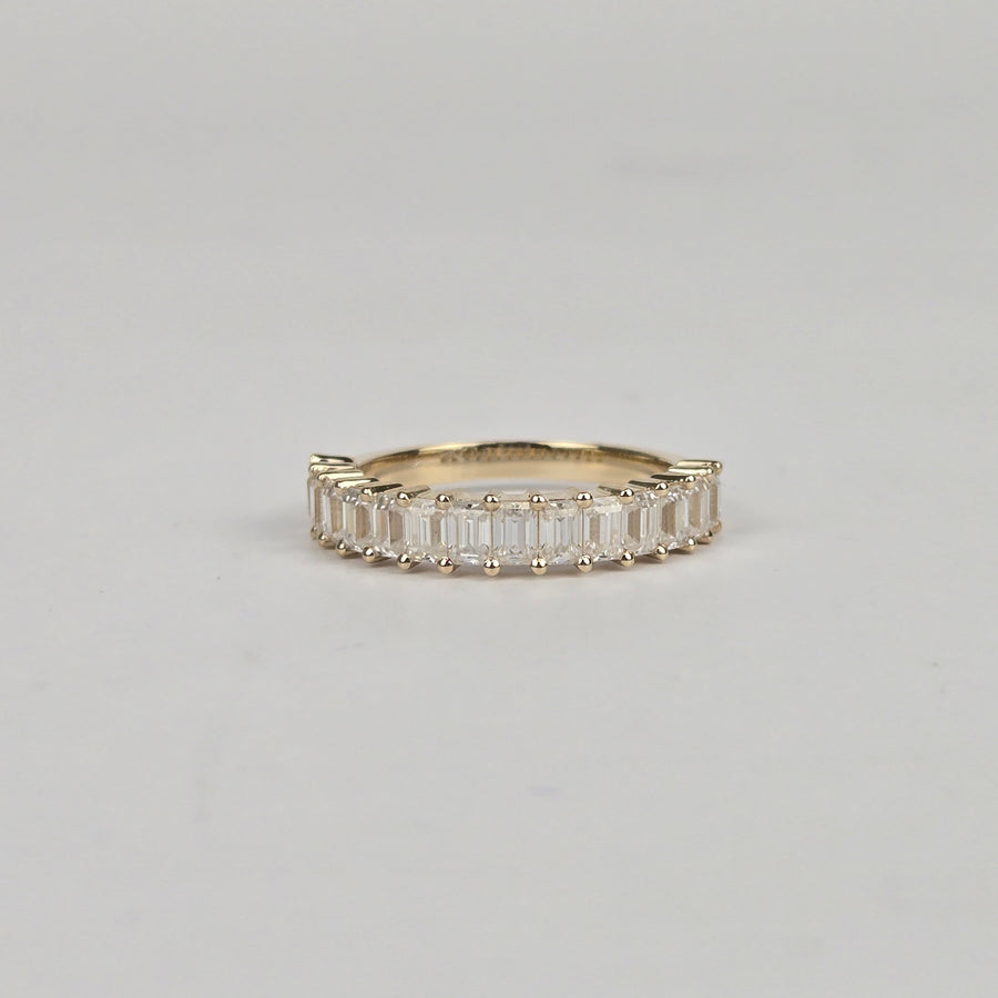 Solid 10k Gold 3ct (7x9mm) D VVS1 Radiant Moissanite Engagement Ring with Moissanite Hidden Halo and 2x3mm Baguette Moissanite Side Stones, Half Eternity