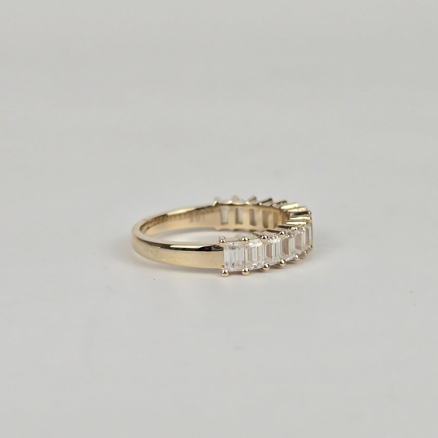 Solid 10k Gold 3ct (7x9mm) D VVS1 Radiant Moissanite Engagement Ring with Moissanite Hidden Halo and 2x3mm Baguette Moissanite Side Stones, Half Eternity