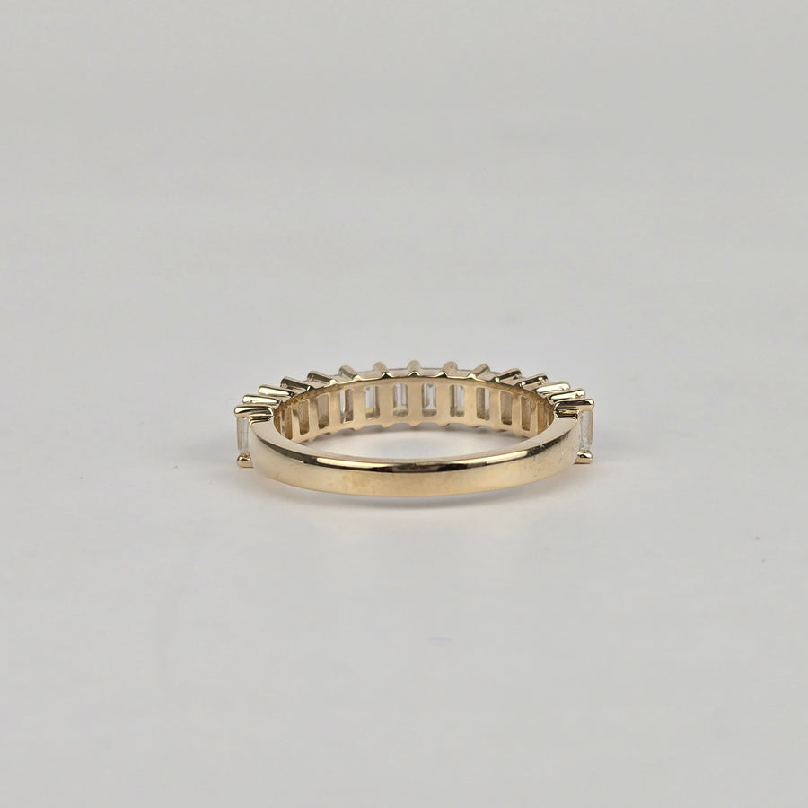 Solid 10k Gold 3ct (7x9mm) D VVS1 Radiant Moissanite Engagement Ring with Moissanite Hidden Halo and 2x3mm Baguette Moissanite Side Stones, Half Eternity
