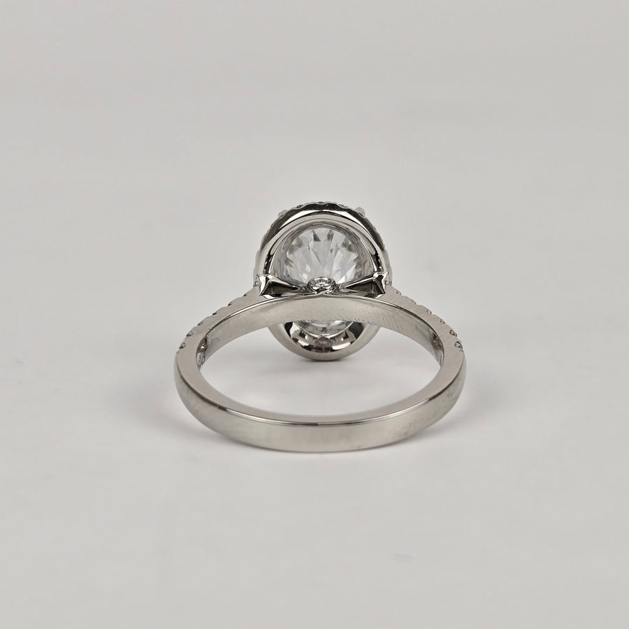 Platinum 2ct D VVS2 Lab Diamond Oval Ring with Lab Diamond Side and Halo Stones