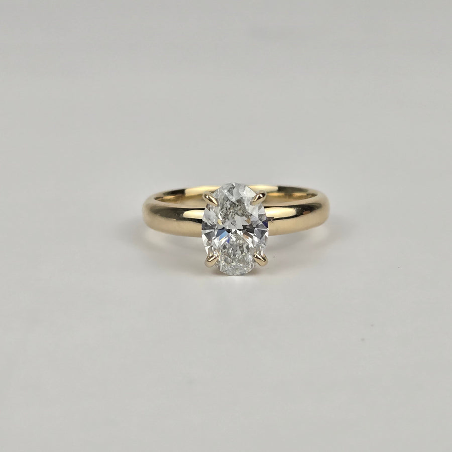 Solid 14k Gold 1.3ct E VVS2 Lab Diamond Oval Ring, 3mm Wide Half-Round Band