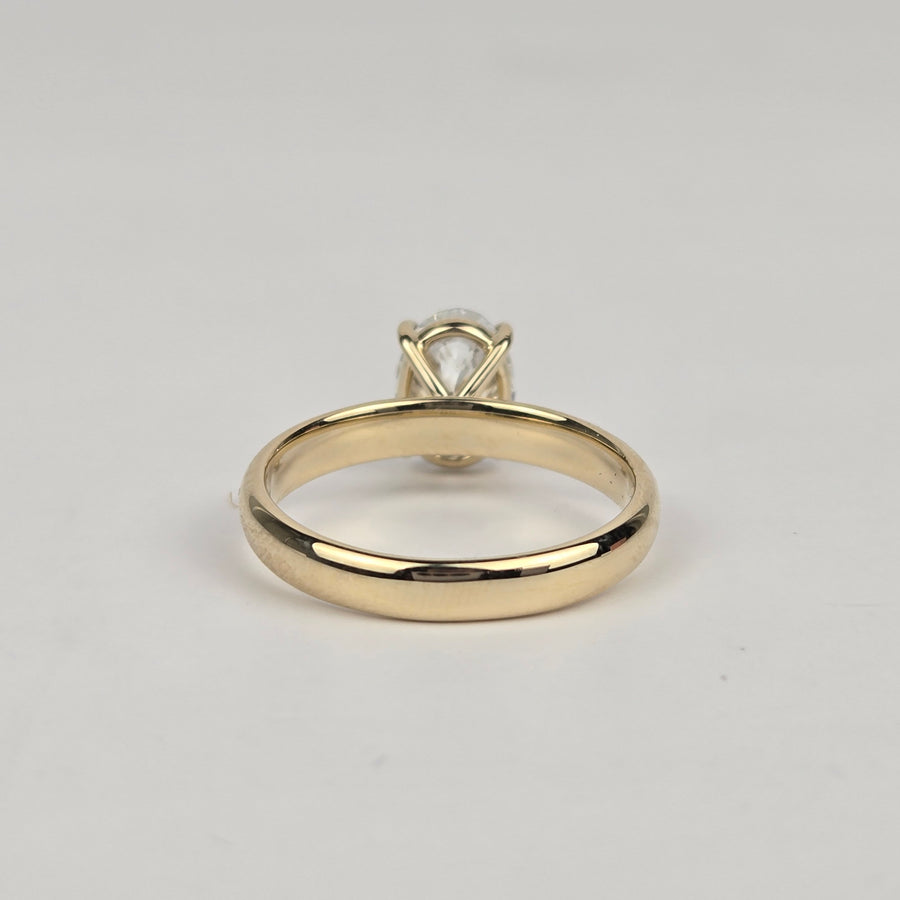 Solid 14k Gold 1.3ct E VVS2 Lab Diamond Oval Ring, 3mm Wide Half-Round Band