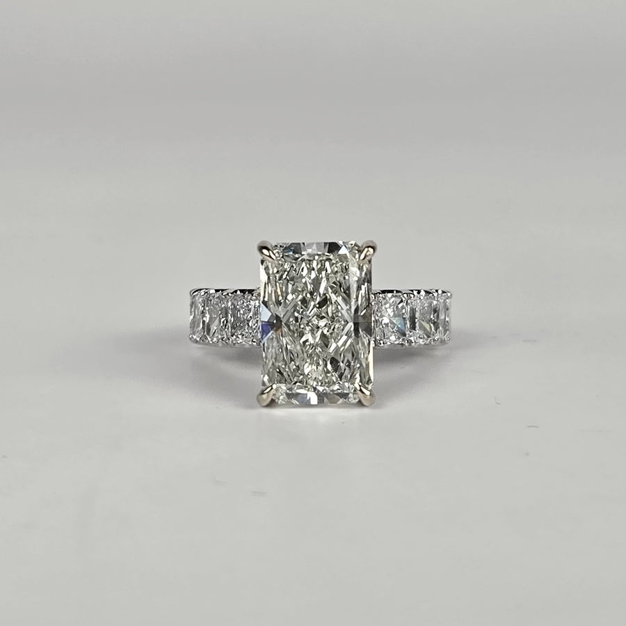 Solid 14k Gold 5ct G VS2 Radiant Lab Diamond Ring with  3*4mm Radiant Band
