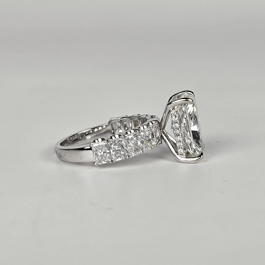 Solid 14k Gold 5ct G VS2 Radiant Lab Diamond Ring with  3*4mm Radiant Band