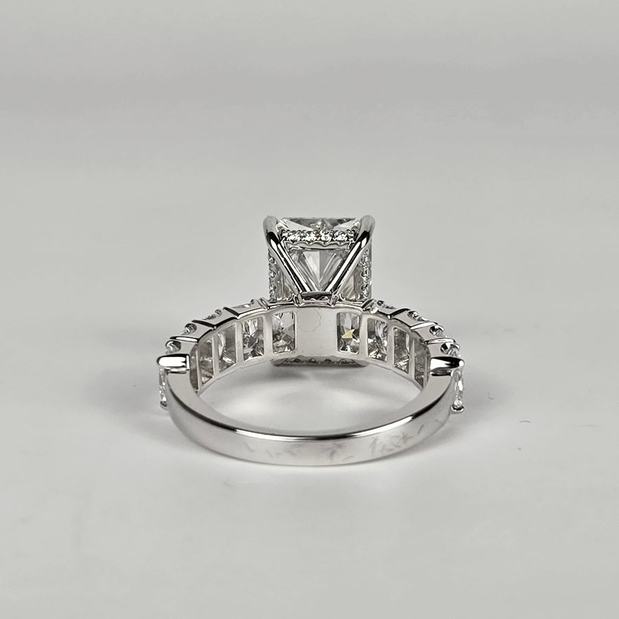 Solid 14k Gold 5ct G VS2 Radiant Lab Diamond Ring with  3*4mm Radiant Band