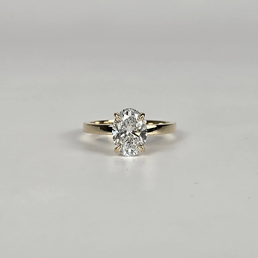 Solid 10k Gold 1.6ct F VVS2 Lab Diamond Oval Ring with Lab Diamond Hidden Halo, Cathedral Setting