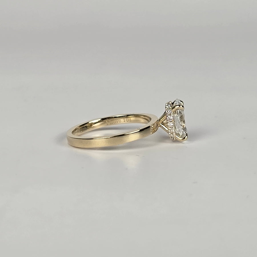 Solid 10k Gold 1.6ct F VVS2 Lab Diamond Oval Ring with Lab Diamond Hidden Halo, Cathedral Setting
