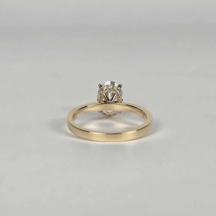 Solid 10k Gold 1.6ct F VVS2 Lab Diamond Oval Ring with Lab Diamond Hidden Halo, Cathedral Setting