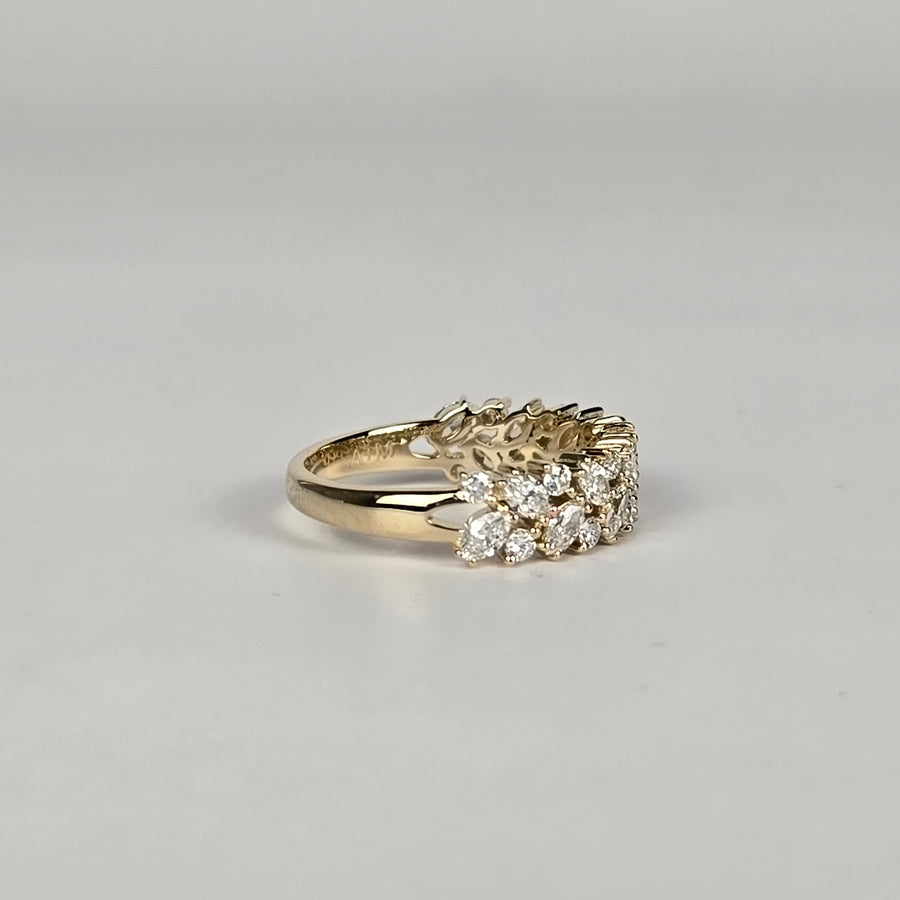 Solid 14k Gold Double Alternating Band with Marquise/Round Lab Diamonds, 3/4 Eternity