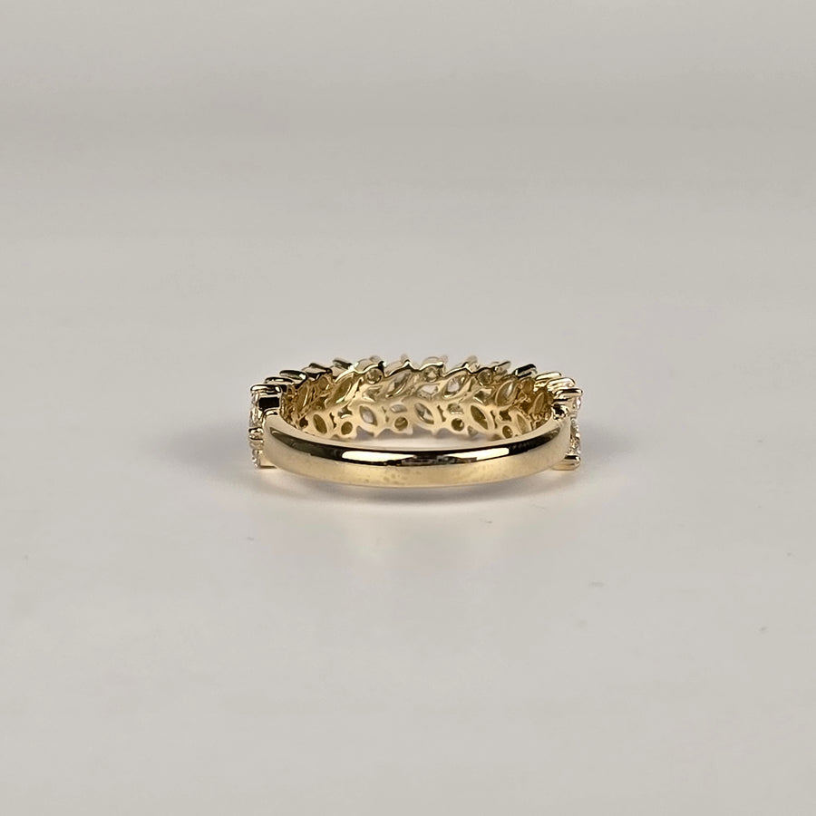 Solid 14k Gold Double Alternating Band with Marquise/Round Lab Diamonds, 3/4 Eternity