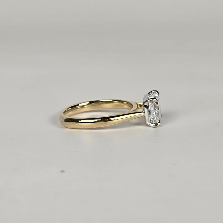 Solid 14k White and Yellow Gold 2.5ct E VVS2 Lab Diamond Cushion Ring, Euro Shank, East/West Setting