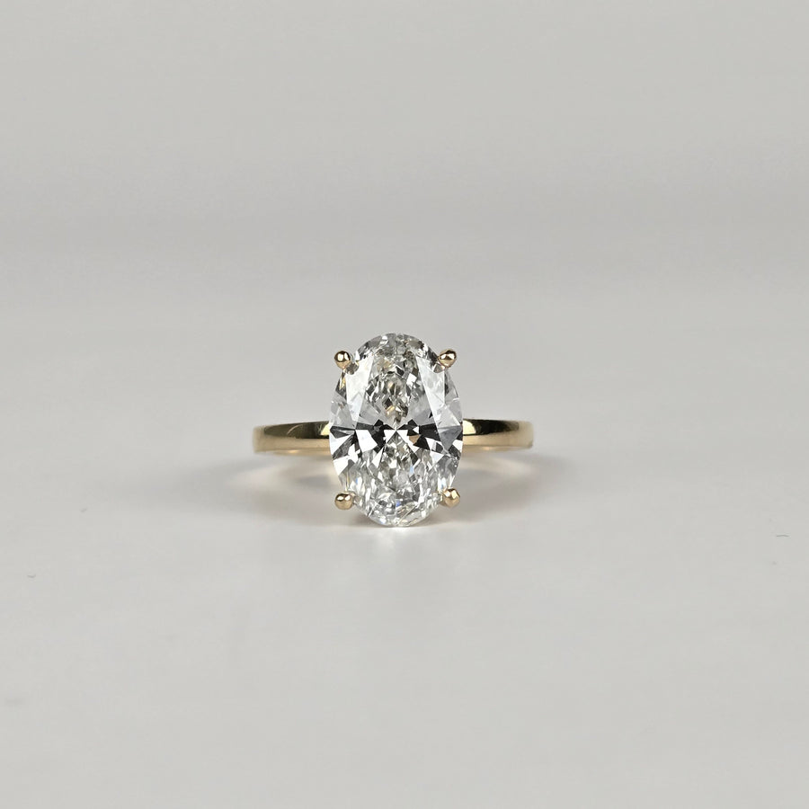 Solid 14k Gold 3ct E VVS2 Lab Diamond Oval Ring with Lab Diamond Hidden Halo