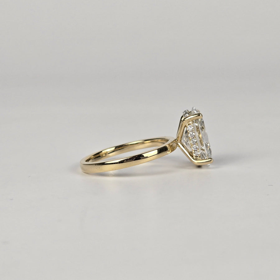 Solid 14k Gold 3ct E VVS2 Lab Diamond Oval Ring with Lab Diamond Hidden Halo