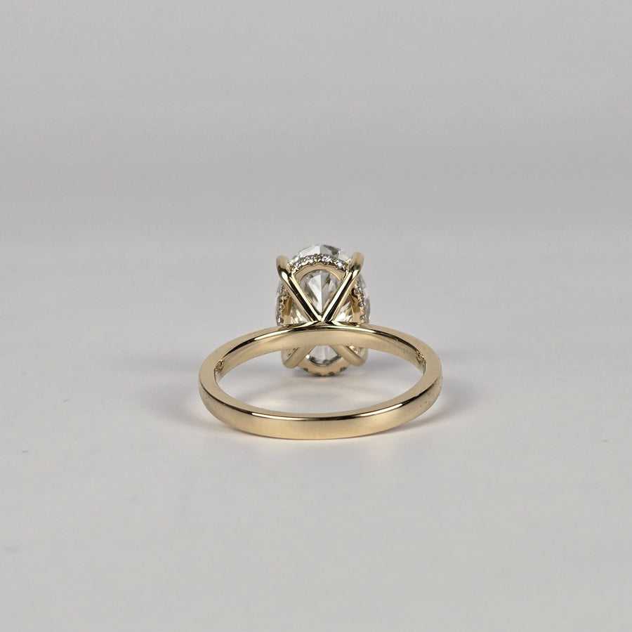 Solid 14k Gold 3ct E VVS2 Lab Diamond Oval Ring with Lab Diamond Hidden Halo