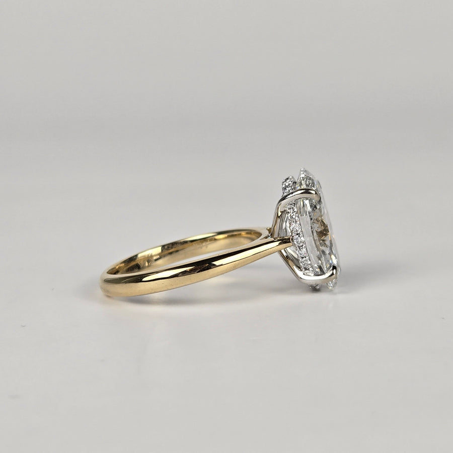 Solid 14k White and Yellow Gold 4.5ct F VS1 Lab Diamond Oval Ring with Lab Diamond Hidden Halo