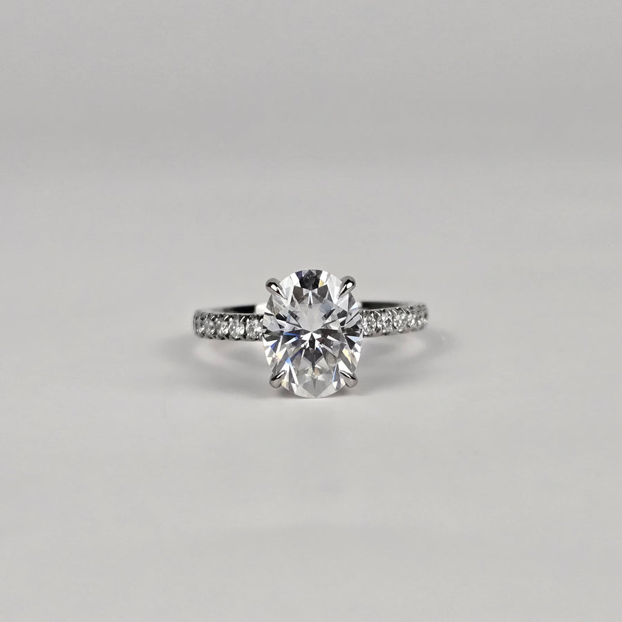 Solid 14k Gold 2ct F VS1 Lab Oval Diamond Ring with Side and Hidden Halo Lab Diamond(OV821)
