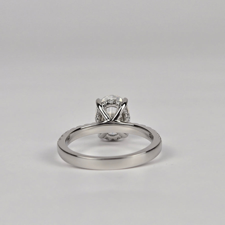 Solid 14k Gold 2ct E VVS2 Lab Diamond Oval Ring with Lab Diamond Side and Hidden Halo(OV805)