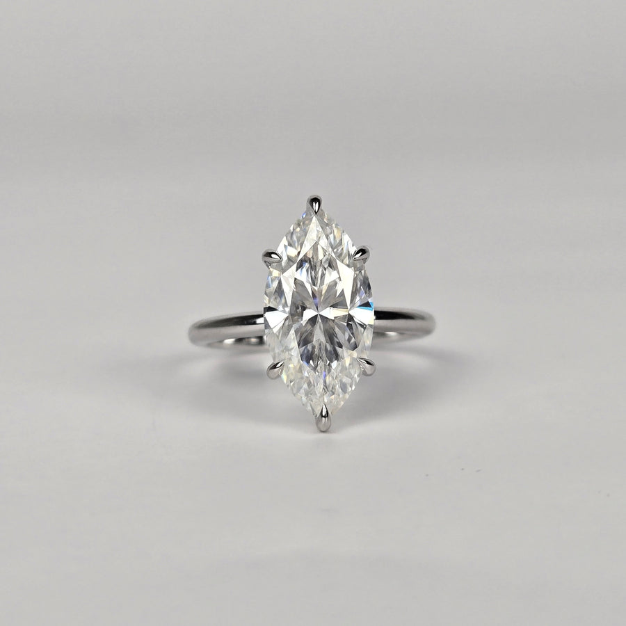 Solid 14k Gold 3ct (7x14mm) D VVS1 Marquise Moissanite Ring(MA603)