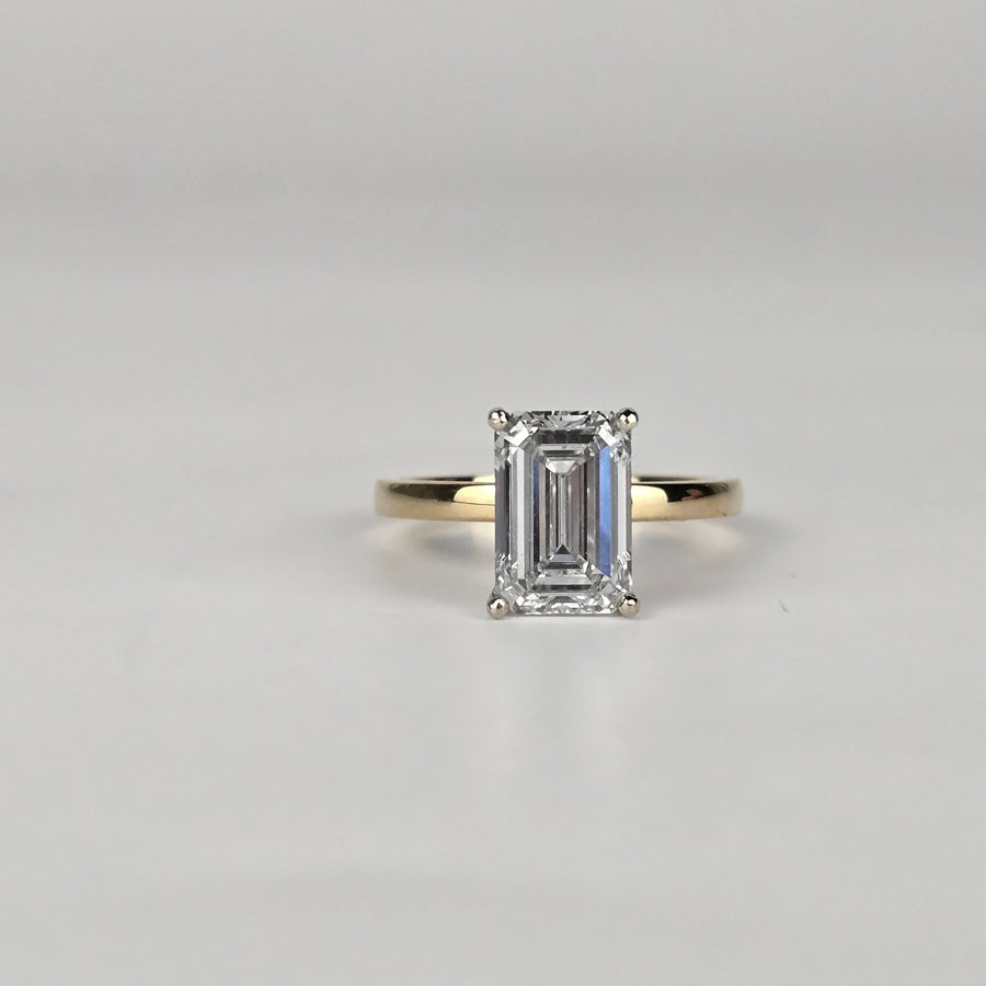 Solid 14k Gold 2ct F VS1 Lab Diamond Emerald Ring with Lab Diamond Hidden Halo
