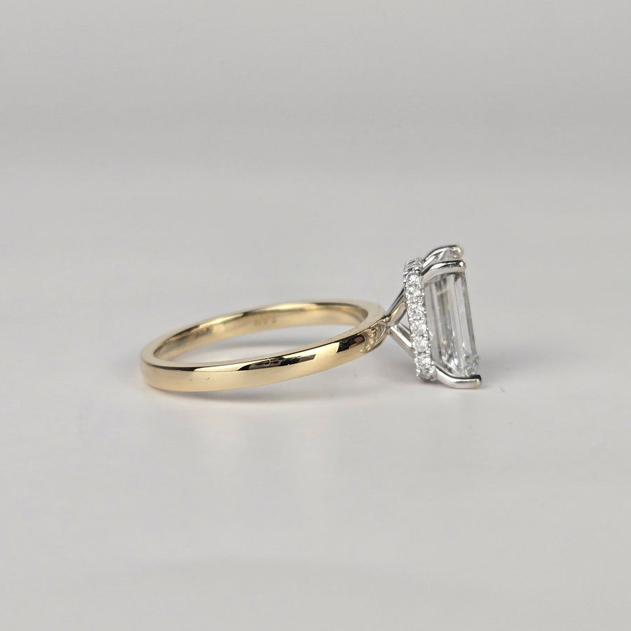 Solid 14k Gold 2ct F VS1 Lab Diamond Emerald Ring with Lab Diamond Hidden Halo