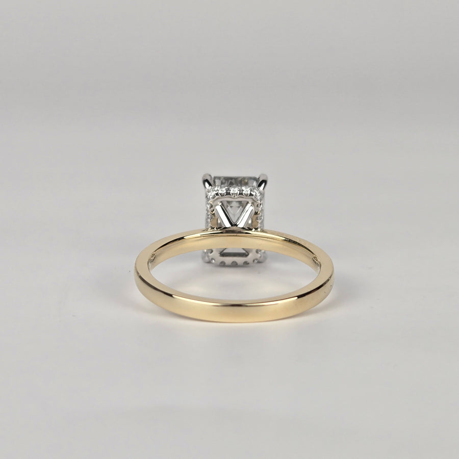 Solid 14k Gold 2ct F VS1 Lab Diamond Emerald Ring with Lab Diamond Hidden Halo