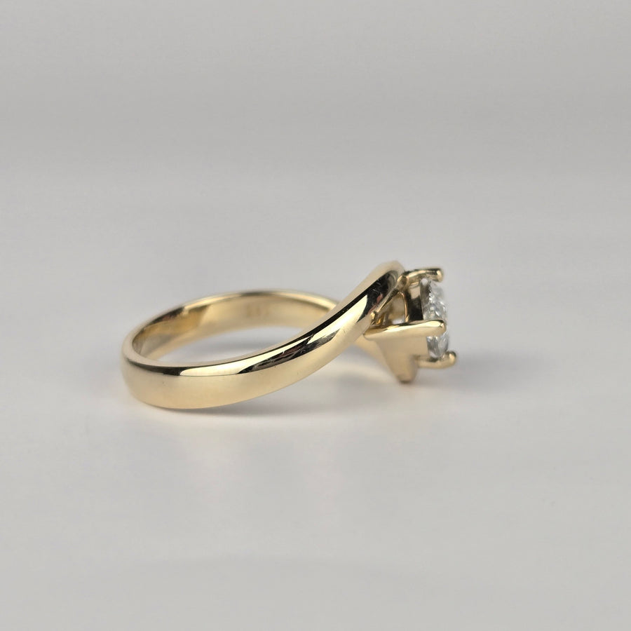 Solid 14k Gold 1.3ct F VS1 Marquise Ring, East/West Setting, 3mm Wide Band