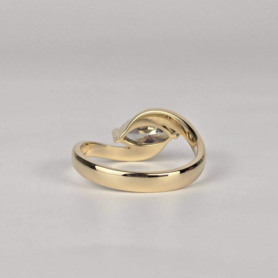 Solid 14k Gold 1.3ct F VS1 Marquise Ring, East/West Setting, 3mm Wide Band