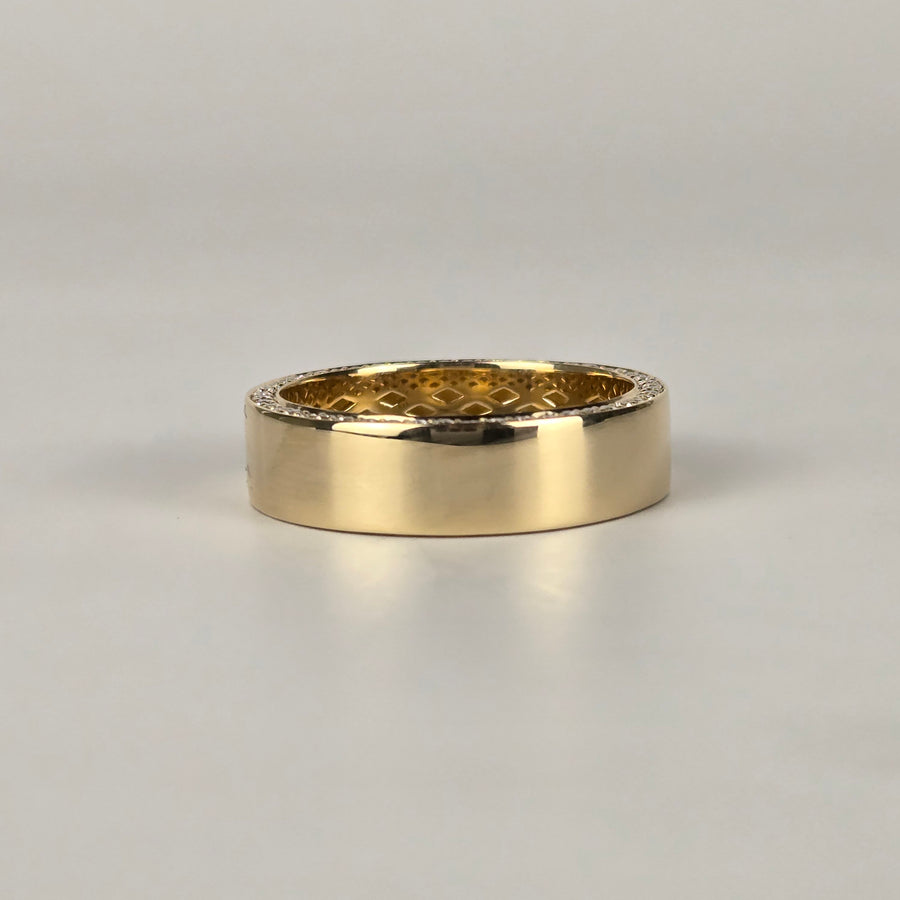 Solid 18k Yellow Gold 6mm Lab Diamond Men's Band