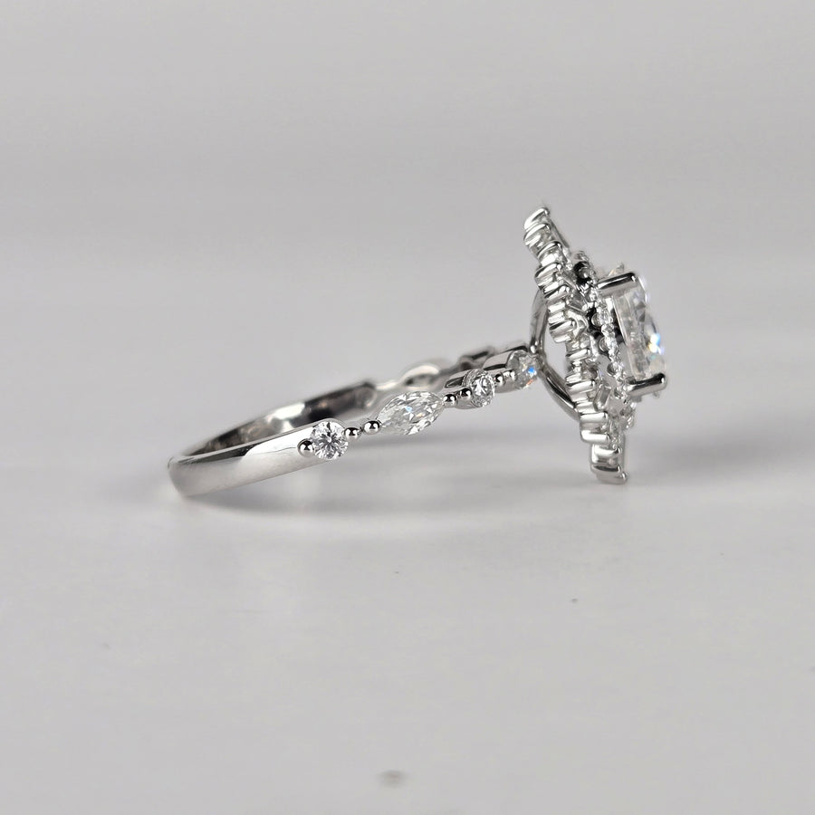 Solid 14k Gold 1.5ct (6×8mm) D VVS1 Oval Moissanite Ring with Moissanite Side and Halo Stones