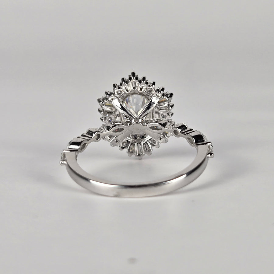 Solid 14k Gold 1.5ct (6×8mm) D VVS1 Oval Moissanite Ring with Moissanite Side and Halo Stones