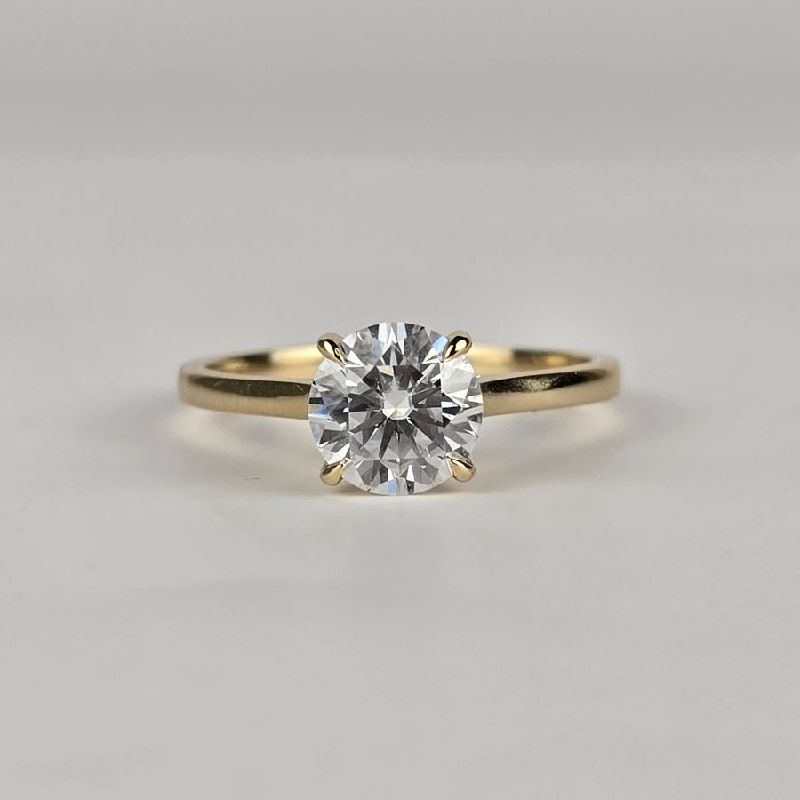 Solid 14k Gold 1.5ct D VVS1 Round Moissanite Ring with Moissanite Hidden Halo