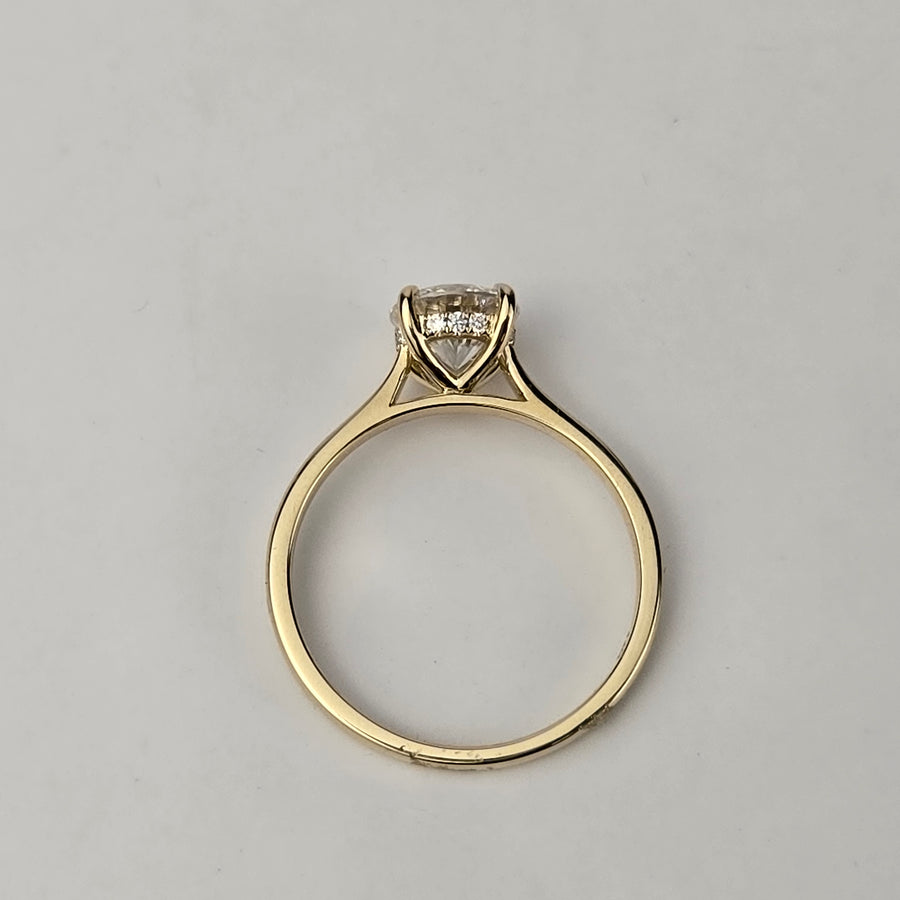 Solid 14k Gold 1.5ct D VVS1 Round Moissanite Ring with Moissanite Hidden Halo