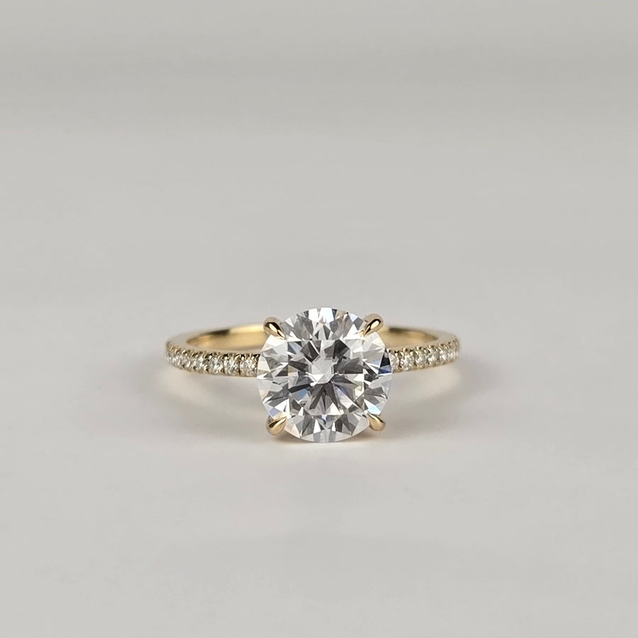 Title: Solid 14k Gold 8mm D VVS1 Moissanite Engagement Ring with Moissanite Side Stones and Half Eternity Wedding Band(RO654)